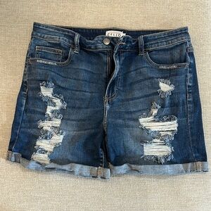 Cello Blue Jean Shorts with Distressed Detailing